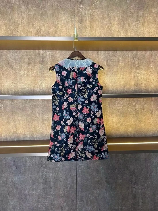 🚩steal RED Valentino Black Floral Sleeveless Mini Dress with Ruffle Collar - Picture 2 of 3